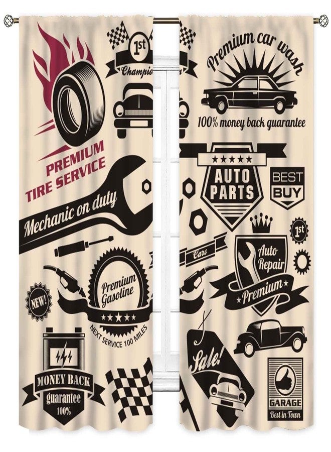 TKUYO Garage Curtains, Retro Vintage Man Cave Repair Vehicle Garage Tools Shed Workshop Car Themed Room Decor Window Drapes Treatments for Boys Men Teen Bedroom Living Room 2 Panels Set, 42"x45" Inch - Image 2